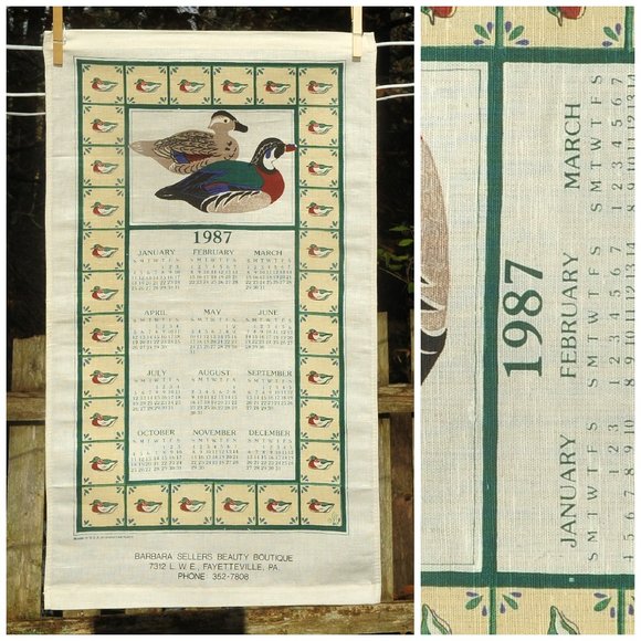 Vintage 1987 Mallard Duck Couple Calendar Tea Towel Birthday Anniversary Gift - Picture 1 of 6
